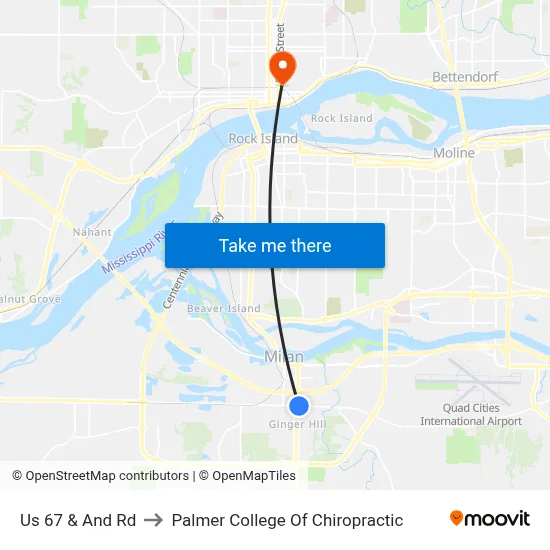 Us 67 & And Rd to Palmer College Of Chiropractic map