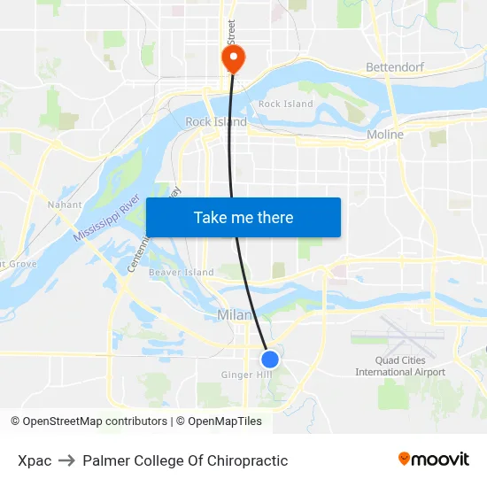 Xpac to Palmer College Of Chiropractic map