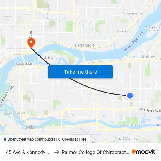 45 Ave & Kennedy Dr to Palmer College Of Chiropractic map