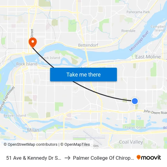 51 Ave & Kennedy Dr Shelter to Palmer College Of Chiropractic map