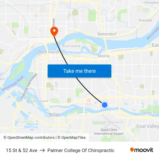 15 St & 52 Ave to Palmer College Of Chiropractic map