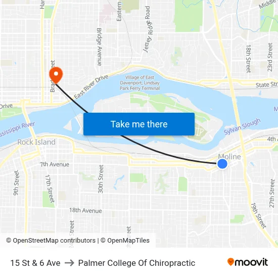 15 St & 6 Ave to Palmer College Of Chiropractic map