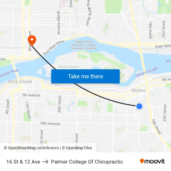 16 St & 12 Ave to Palmer College Of Chiropractic map