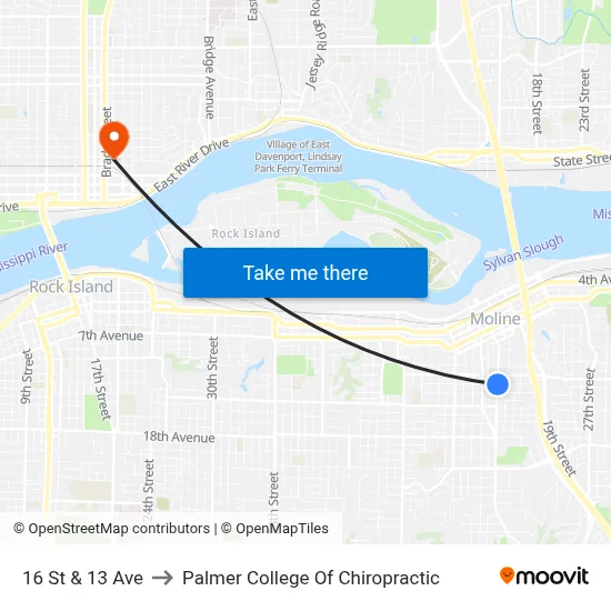 16 St & 13 Ave to Palmer College Of Chiropractic map