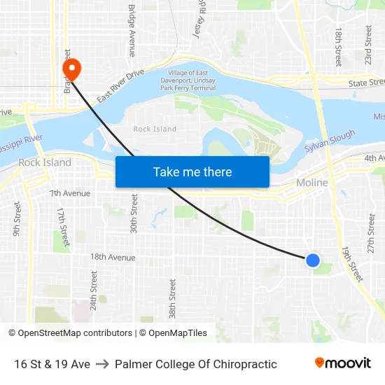16 St & 19 Ave to Palmer College Of Chiropractic map