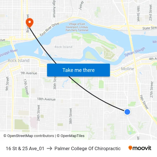 16 St & 25 Ave_01 to Palmer College Of Chiropractic map