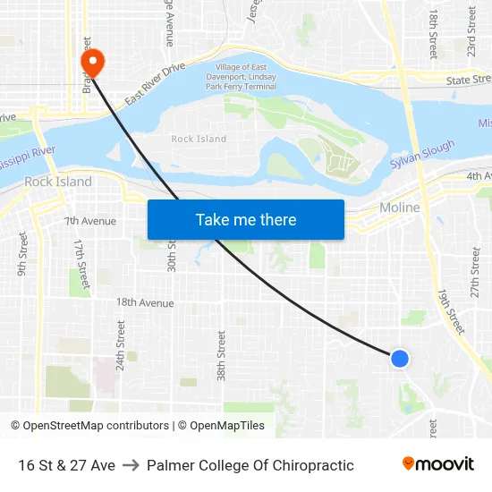 16 St & 27 Ave to Palmer College Of Chiropractic map