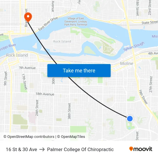 16 St & 30 Ave to Palmer College Of Chiropractic map