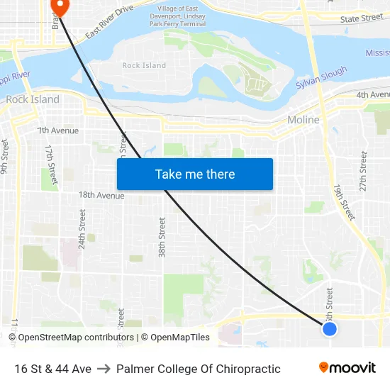 16 St & 44 Ave to Palmer College Of Chiropractic map