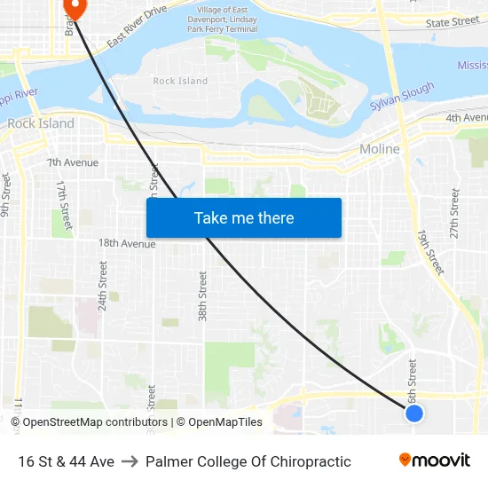 16 St & 44 Ave to Palmer College Of Chiropractic map