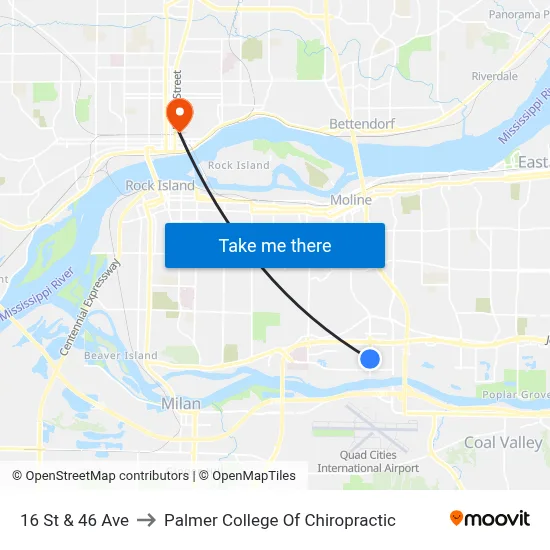 16 St & 46 Ave to Palmer College Of Chiropractic map