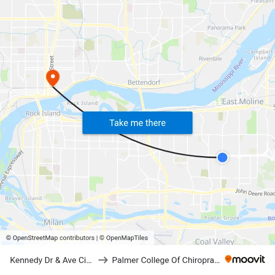Kennedy Dr & Ave Cities to Palmer College Of Chiropractic map