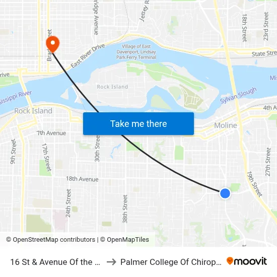 16 St & Avenue Of the Cities to Palmer College Of Chiropractic map