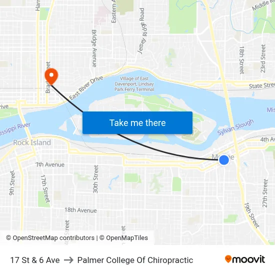 17 St & 6 Ave to Palmer College Of Chiropractic map