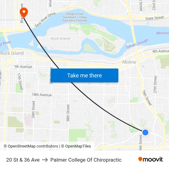 20 St & 36 Ave to Palmer College Of Chiropractic map