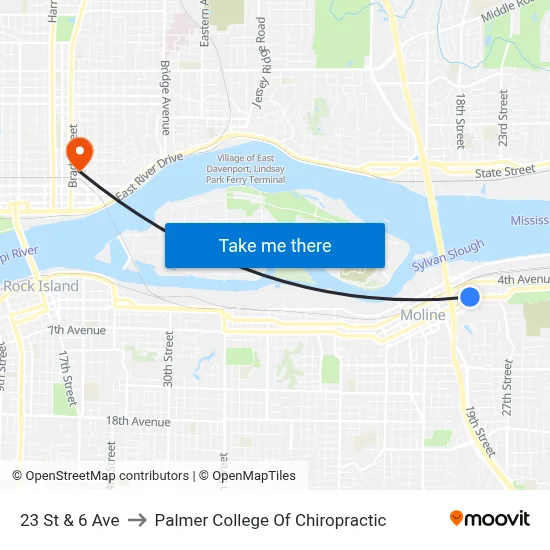 23 St & 6 Ave to Palmer College Of Chiropractic map