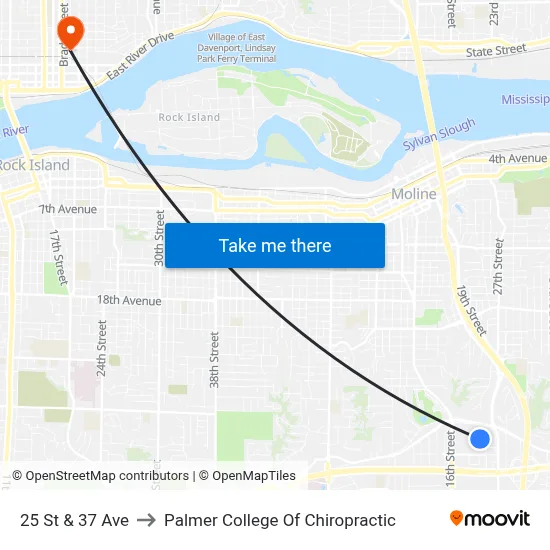25 St & 37 Ave to Palmer College Of Chiropractic map