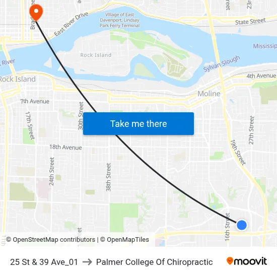 25 St & 39 Ave_01 to Palmer College Of Chiropractic map
