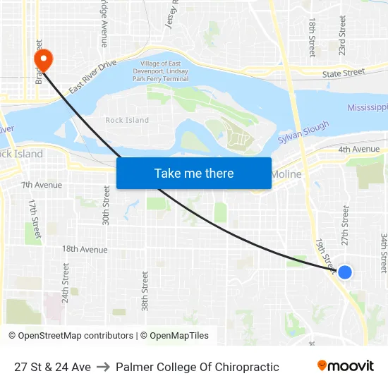 27 St & 24 Ave to Palmer College Of Chiropractic map