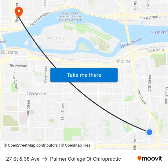 27 St & 38 Ave to Palmer College Of Chiropractic map