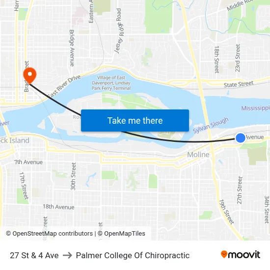 27 St & 4 Ave to Palmer College Of Chiropractic map