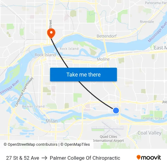 27 St & 52 Ave to Palmer College Of Chiropractic map