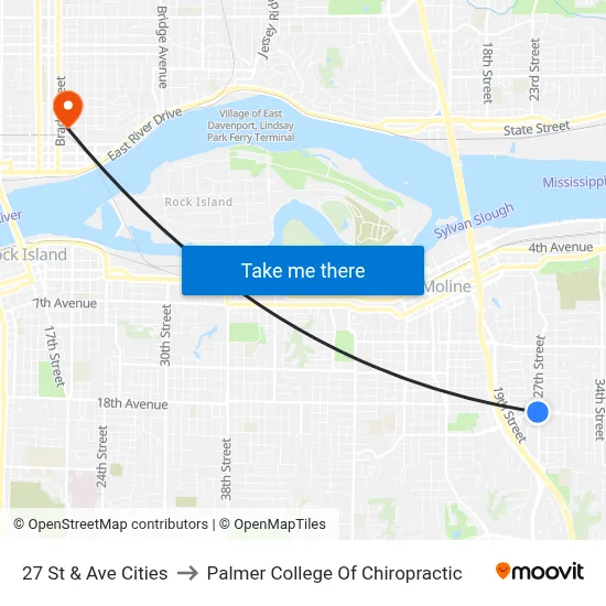 27 St & Ave Cities to Palmer College Of Chiropractic map