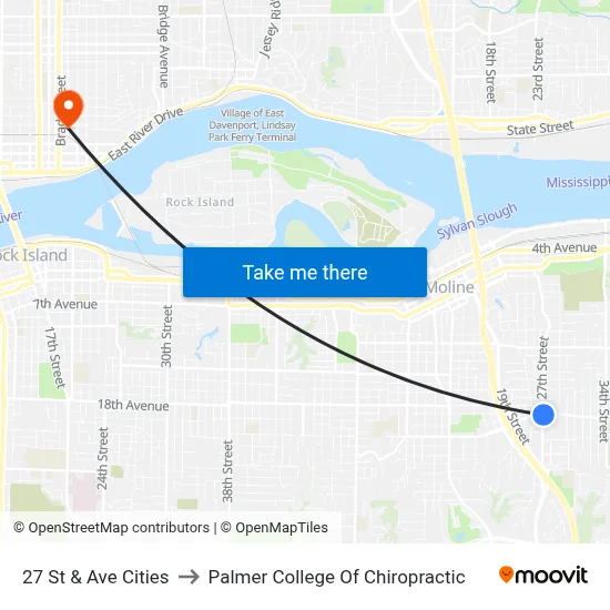 27 St & Ave Cities to Palmer College Of Chiropractic map