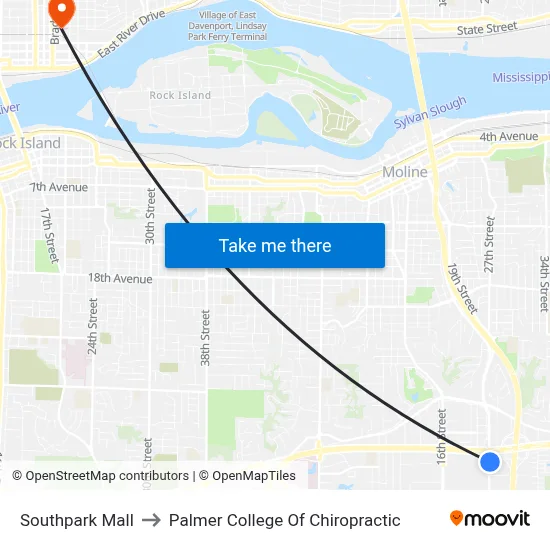 Southpark Mall to Palmer College Of Chiropractic map