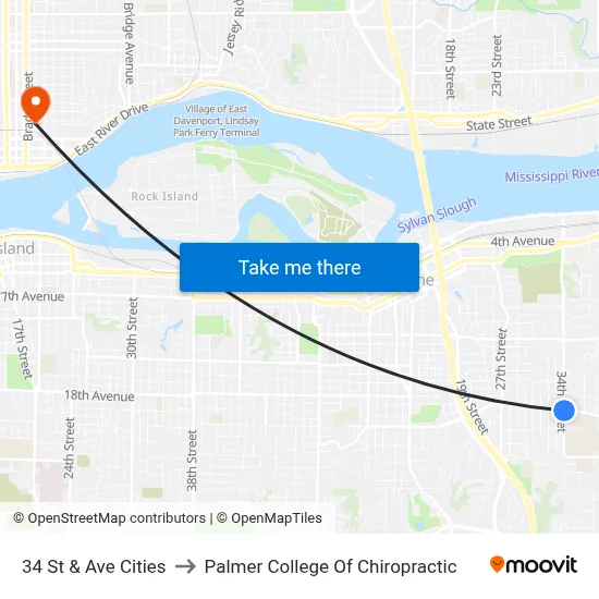 34 St & Ave Cities to Palmer College Of Chiropractic map