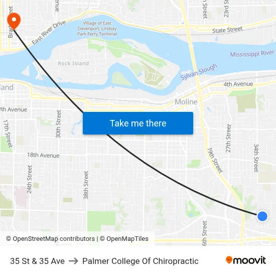 35 St & 35 Ave to Palmer College Of Chiropractic map