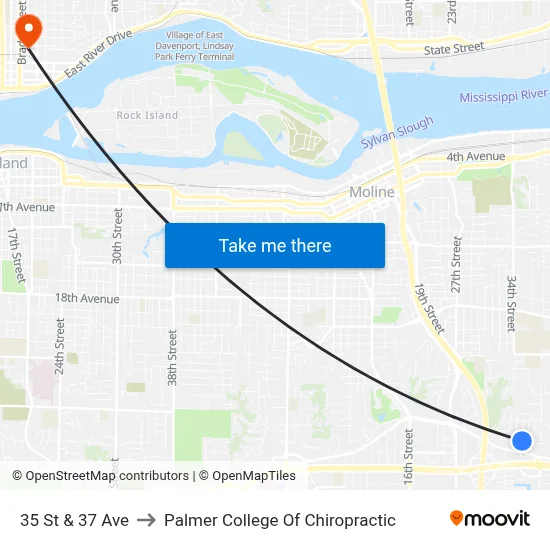 35 St & 37 Ave to Palmer College Of Chiropractic map