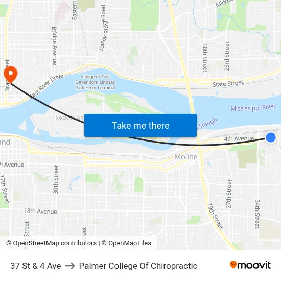 37 St & 4 Ave to Palmer College Of Chiropractic map