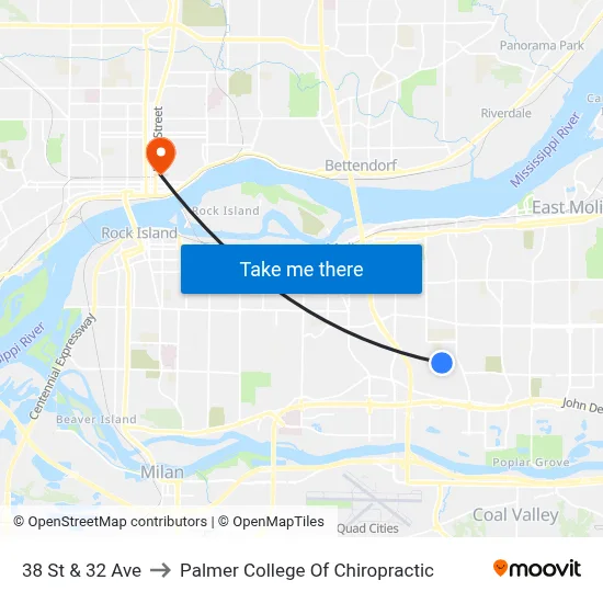 38 St & 32 Ave to Palmer College Of Chiropractic map