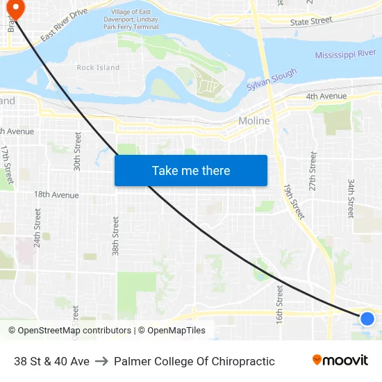 38 St & 40 Ave to Palmer College Of Chiropractic map