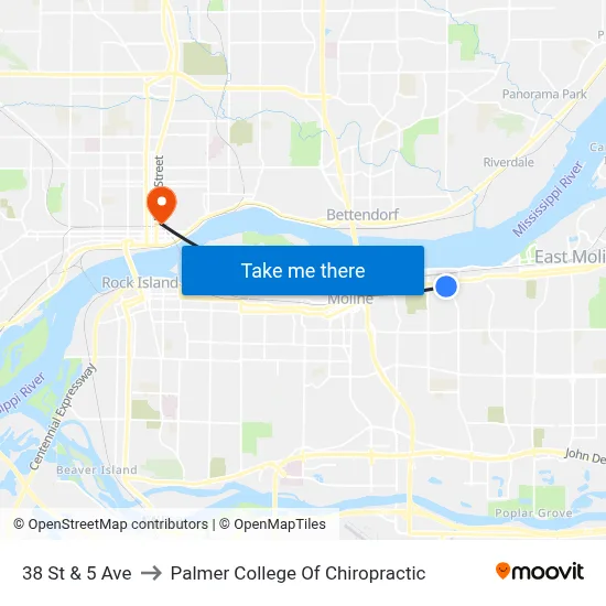 38 St & 5 Ave to Palmer College Of Chiropractic map
