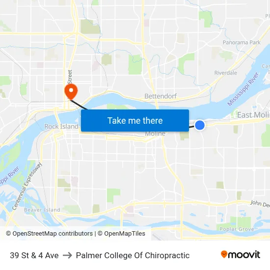 39 St & 4 Ave to Palmer College Of Chiropractic map