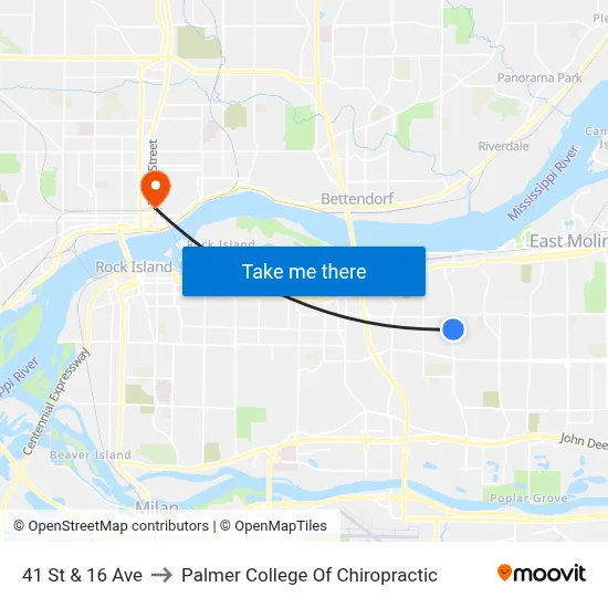 41 St & 16 Ave to Palmer College Of Chiropractic map