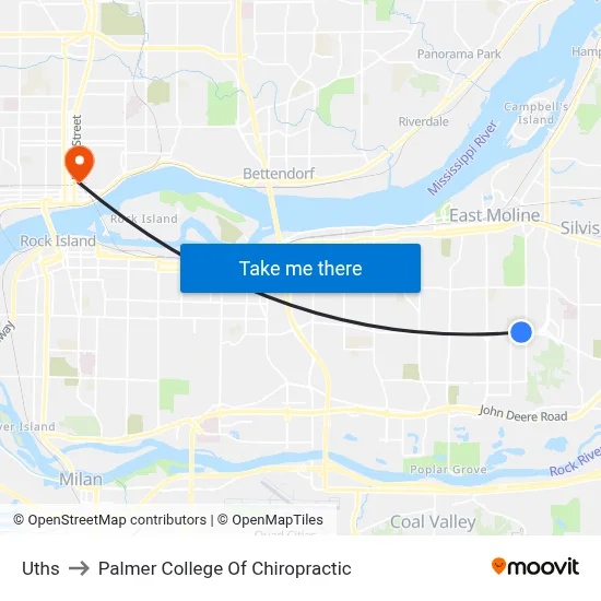 Uths to Palmer College Of Chiropractic map