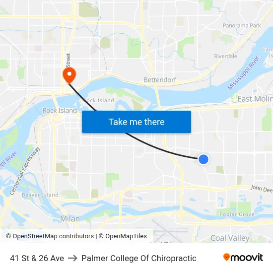 41 St & 26 Ave to Palmer College Of Chiropractic map