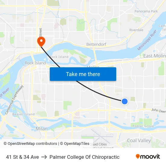 41 St & 34 Ave to Palmer College Of Chiropractic map