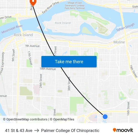 41 St & 43 Ave to Palmer College Of Chiropractic map