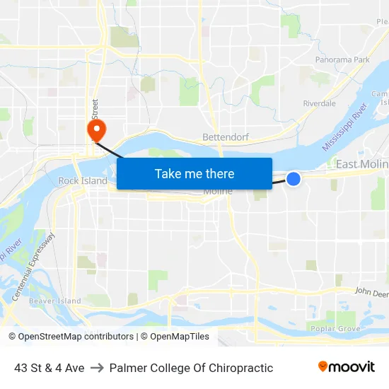 43 St & 4 Ave to Palmer College Of Chiropractic map