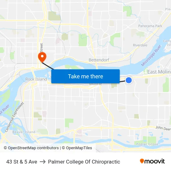 43 St & 5 Ave to Palmer College Of Chiropractic map