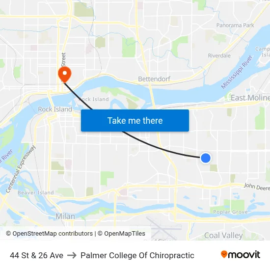 44 St & 26 Ave to Palmer College Of Chiropractic map