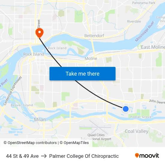 44 St & 49 Ave to Palmer College Of Chiropractic map