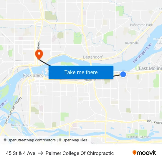 45 St & 4 Ave to Palmer College Of Chiropractic map