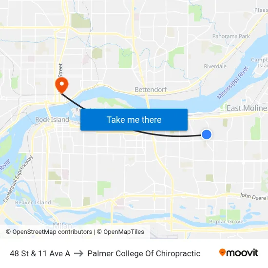 48 St & 11 Ave A to Palmer College Of Chiropractic map