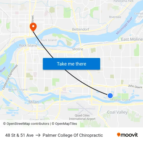 48 St & 51 Ave to Palmer College Of Chiropractic map