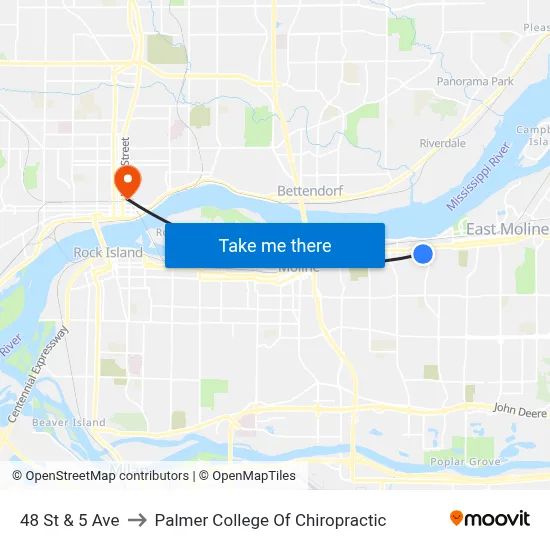 48 St & 5 Ave to Palmer College Of Chiropractic map